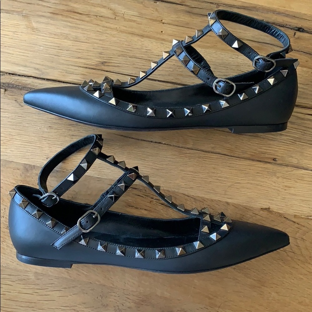 Valentino Caged Rockstud Flat, Black, 38